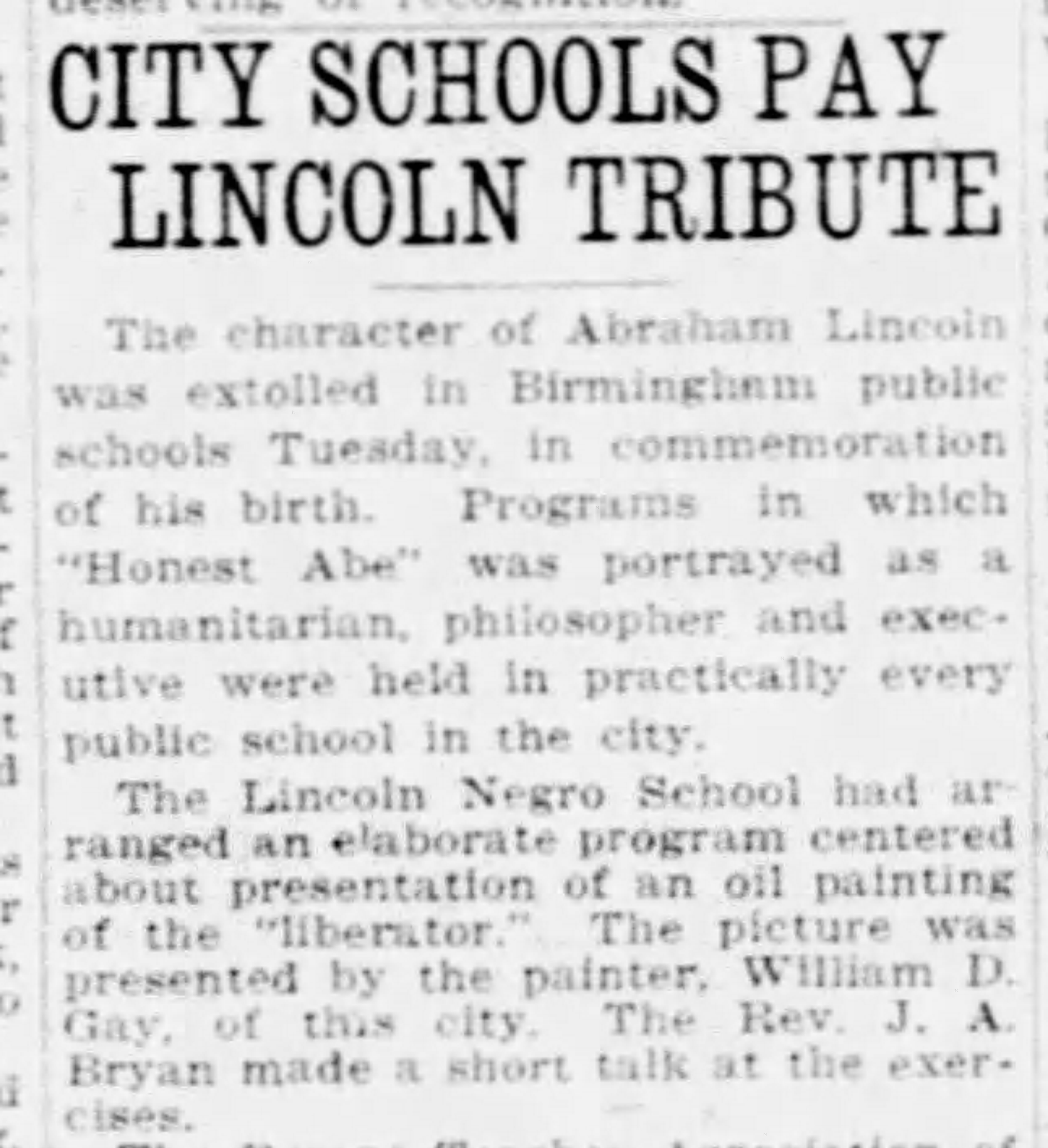 City Schools Pay Lincoln Tribute